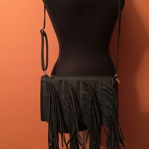 Black Fringe Convertible Crossbody Bag